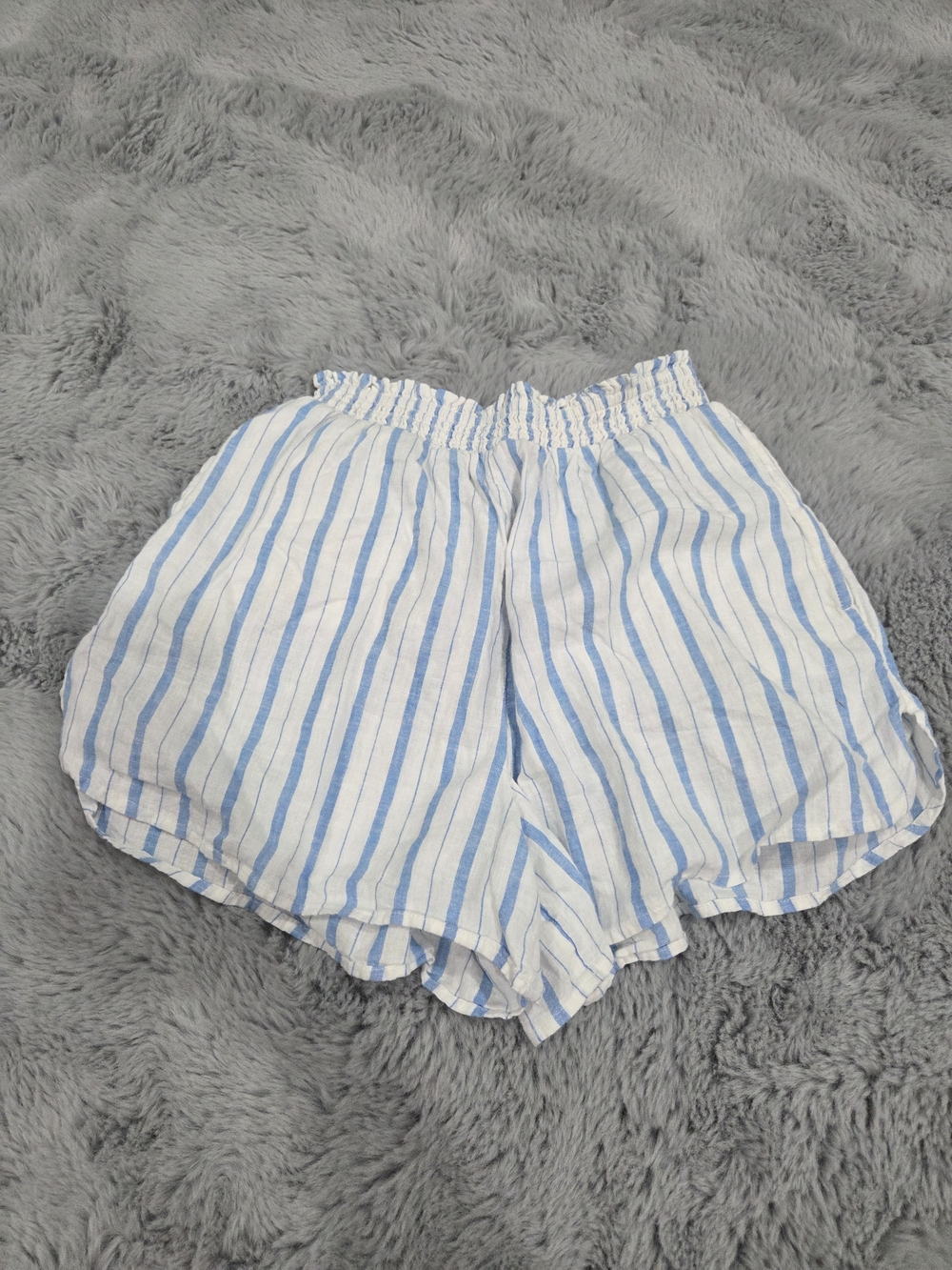 aerie White and Light Blue Striped High-Waist Shorts